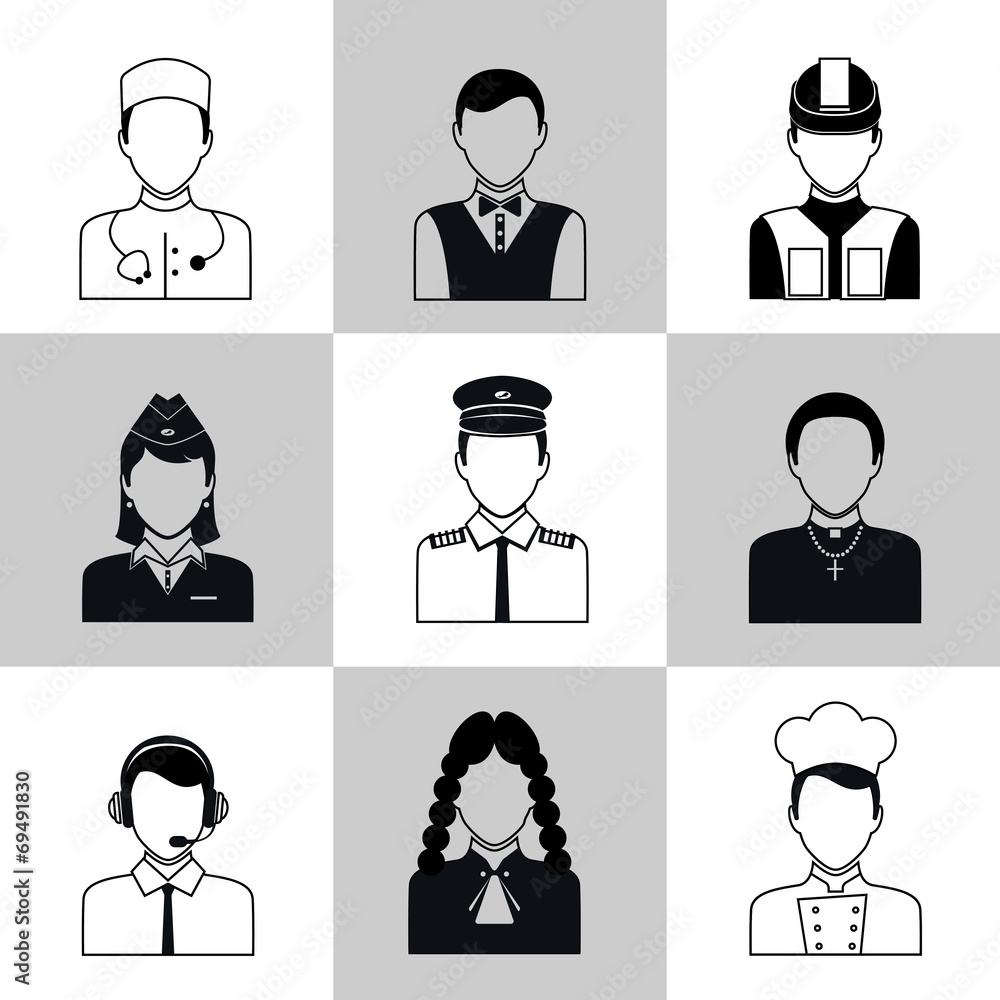 Professions avatar icons black set Professions avatar icons black set