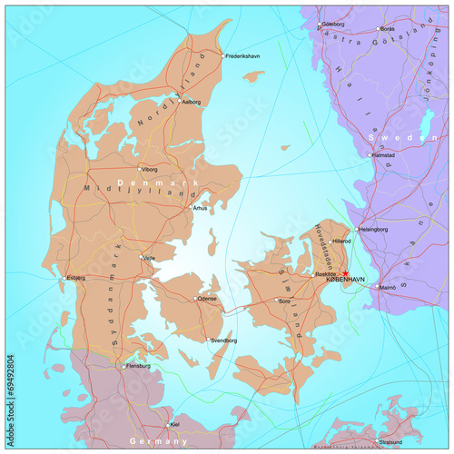 Road and administrative map of Denmark