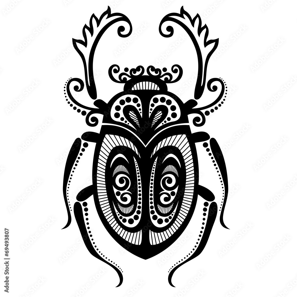 Obraz premium Vector Beautiful Beetle, Exotic Insect. Patterned design, Tattoo