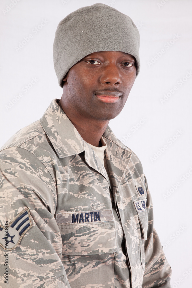 Black military man looking at the camera