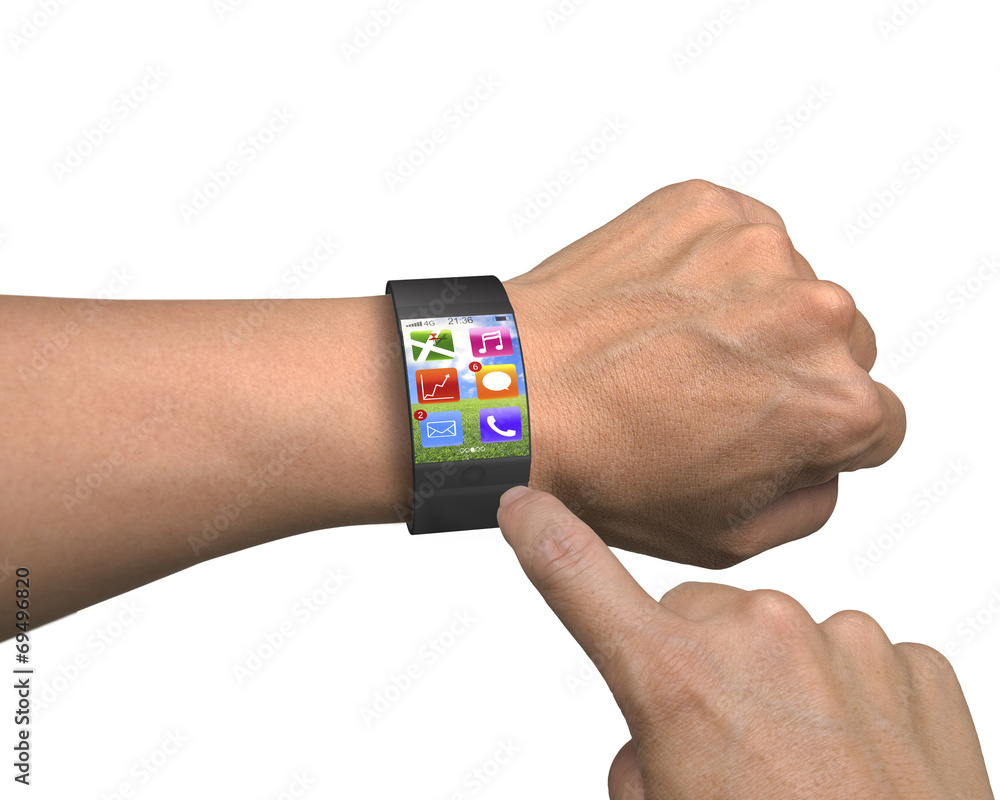 Fototapeta premium finger touch apps on ultra-lightweight curved-screen smart watch
