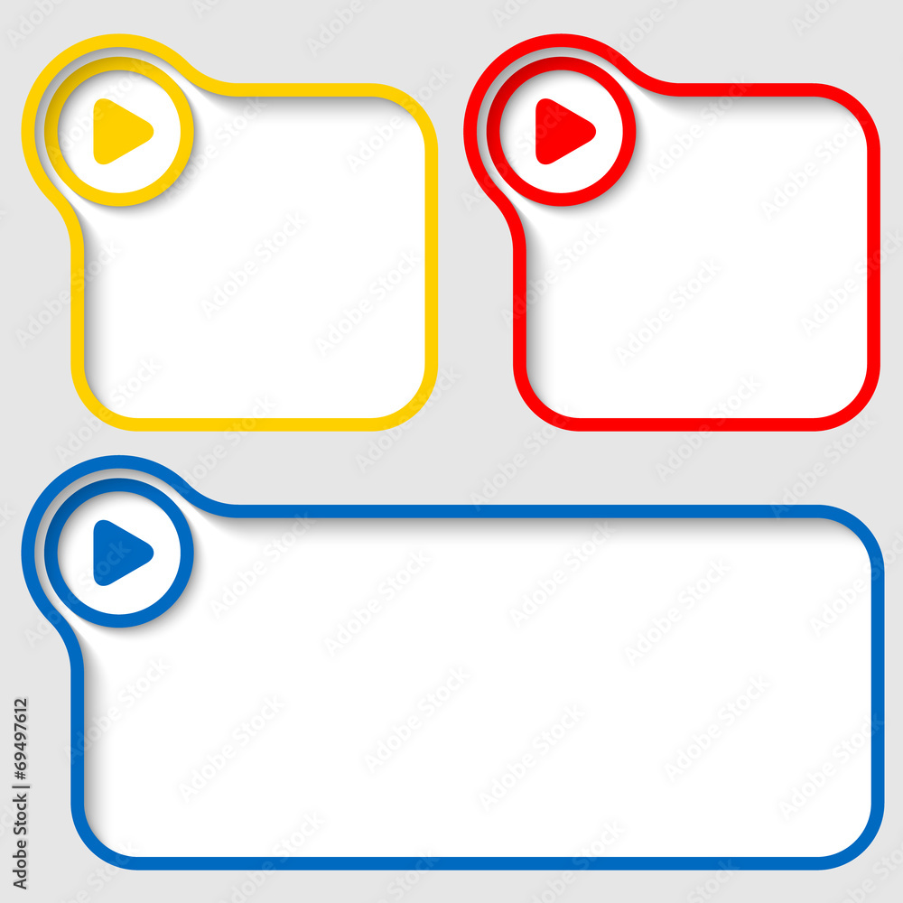 set of three vector text frames with play symbol set of three vector text frames with play symbol