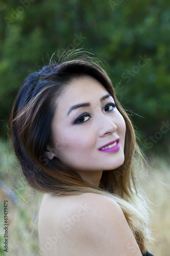 Asian American Woman Outdoors Portrait Bare Shoulders