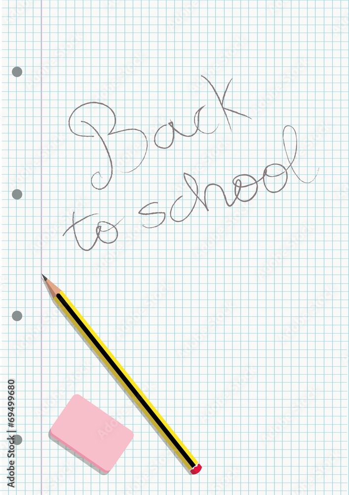 PENCIL AND ERASER ON A WRITTEN NOTEBOOK GRIDDED SHEET PENCIL AND ERASER ON A WRITTEN NOTEBOOK GRIDDED SHEET