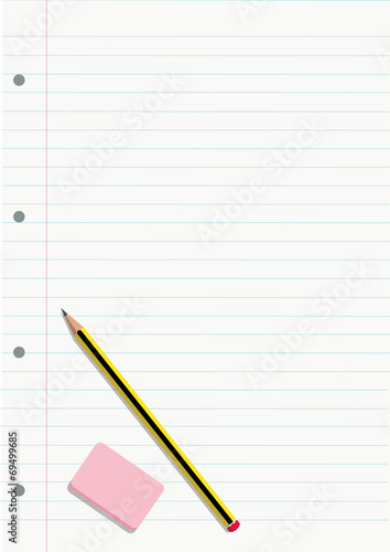 PENCIL AND ERASER ON A NOTEBOOK LINED SHEET