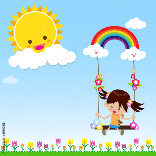 Girl with Sun Rainbow and Cloud 002