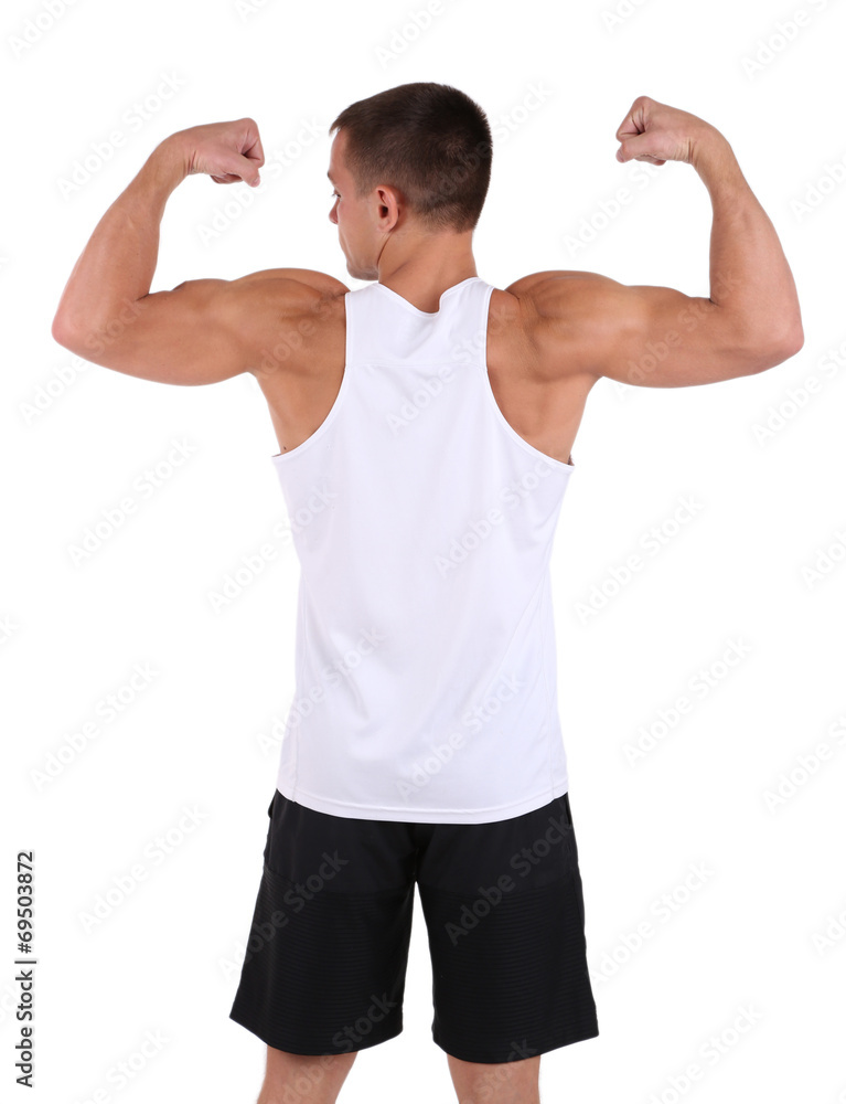 Handsome and strong young man isolated on white