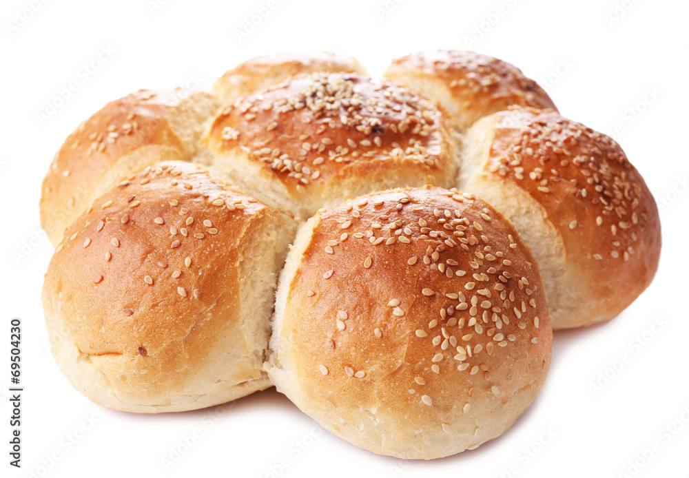 Tasty buns with sesame isolated on white