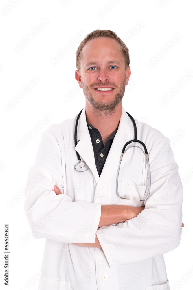 friendly young doctor with crossed arms friendly young doctor with crossed arms