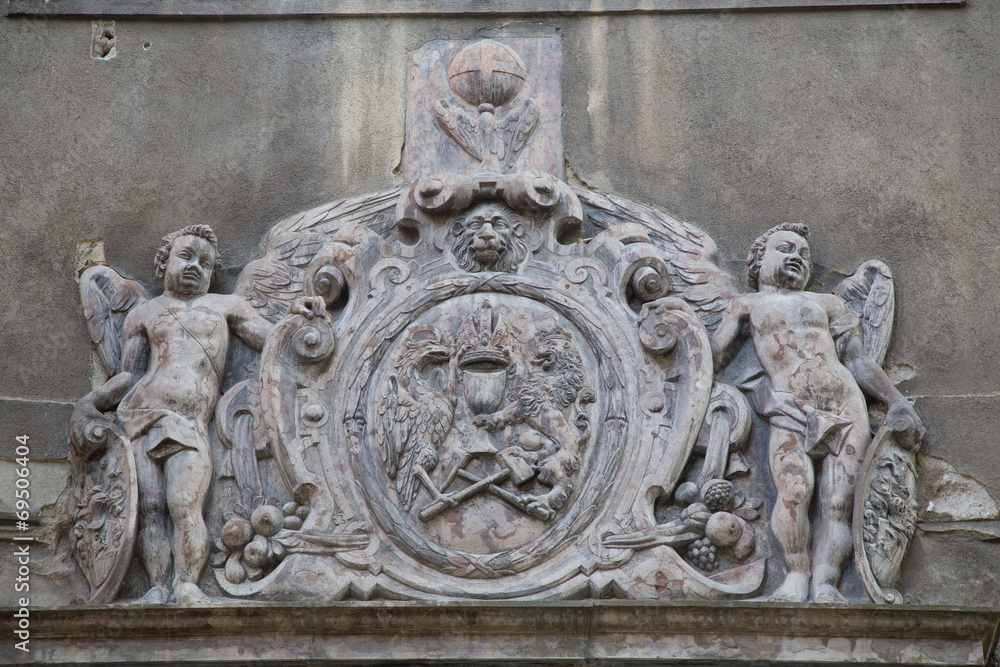 Historical ornament on a house in the center of town Kutna Hora