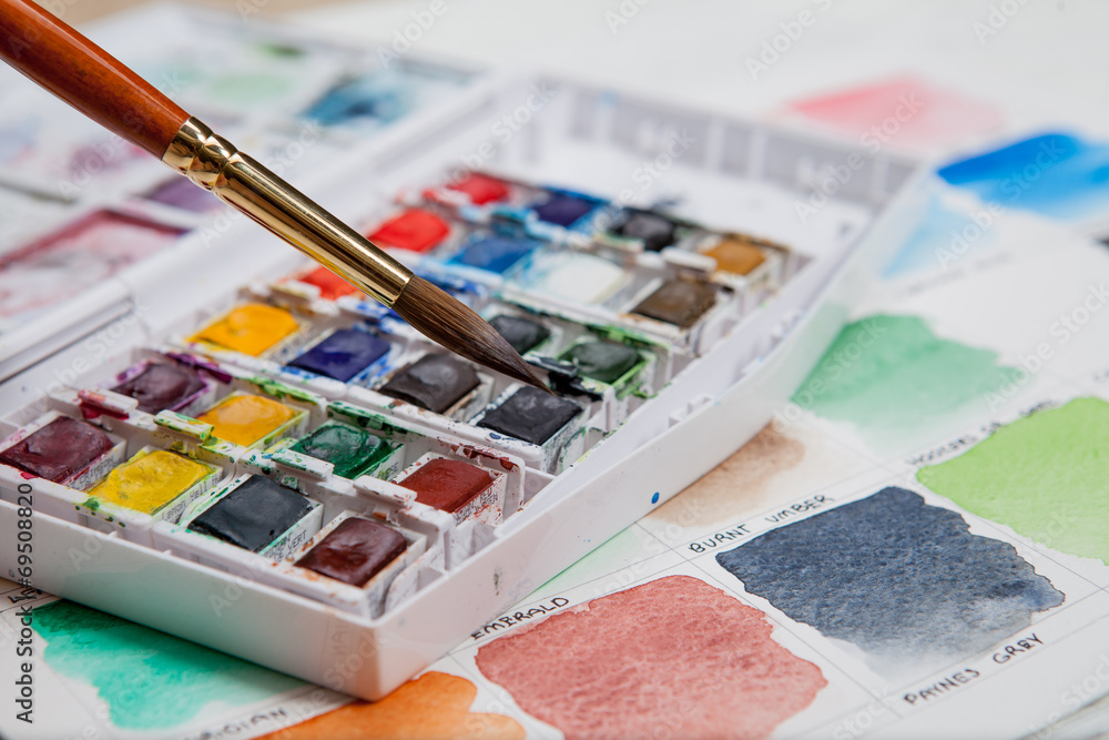 Watercolor set on painting chart Watercolor set on painting chart