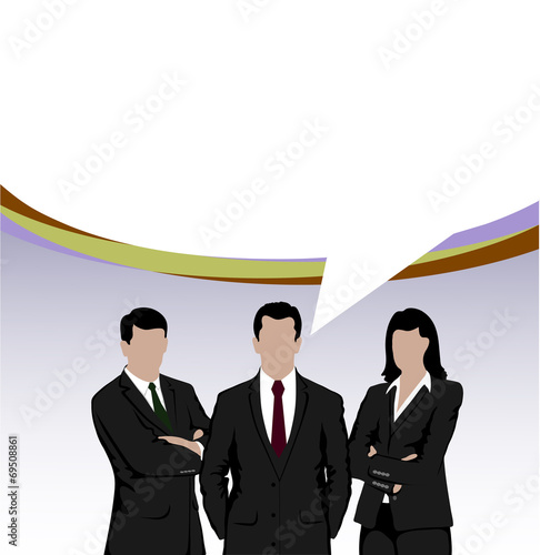 silhouette of business people with a bubble for the text