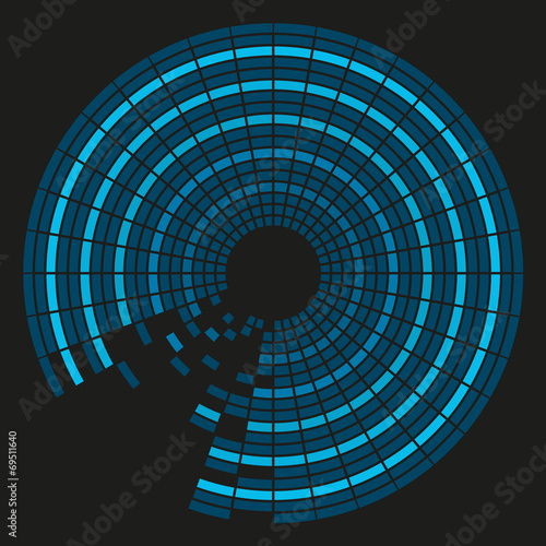 Colorful background in shades of blue in circular tiles with bla