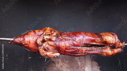 Roasted pig on a spit photo