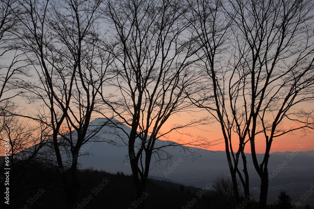 忍野二十曲峠の夕景富士