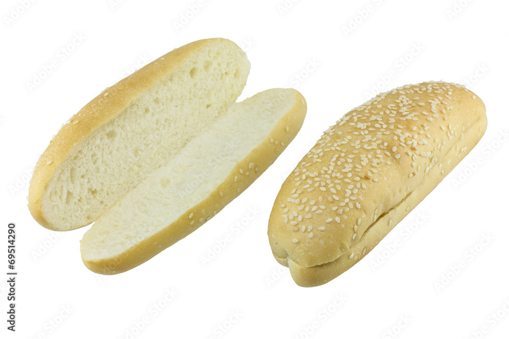 hot dog bun with sesame seeds on a white background