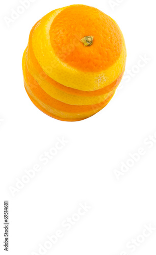 Orange and lemon fruit layer slices over white background 