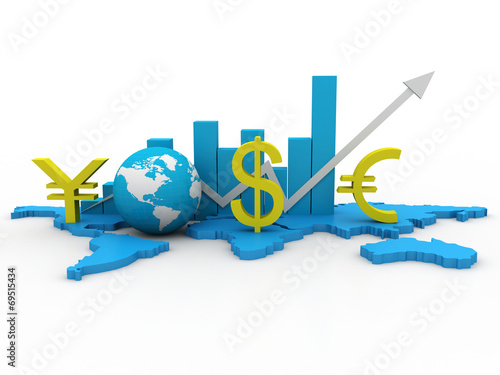 Globe, world and chart business graph concept