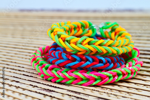 Colorful Rainbow loom bracelet rubber bands fashion close up