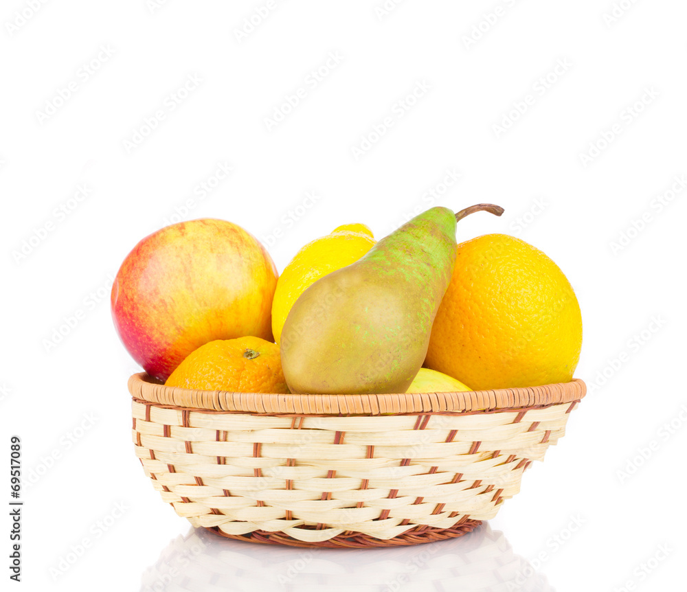 Wicker basket with fruits.