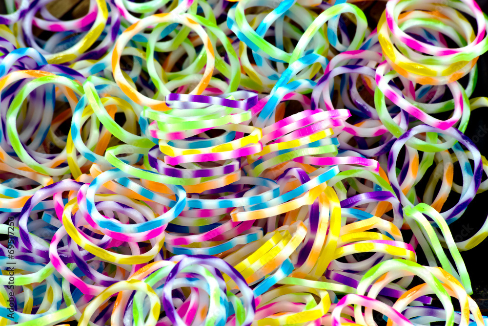 close up of color full elastic  loom bands rainbow color full