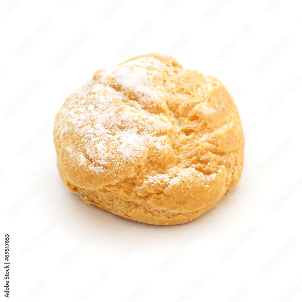 baked  bread with icing on white background