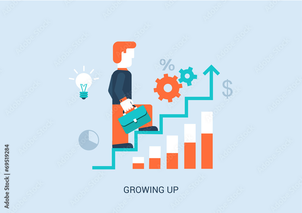 Flat style vector illustration career success stairway concept