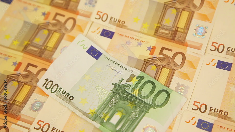 Panning around fifty and one hundred euro banknotes Panning around fifty and one hundred euro banknotes