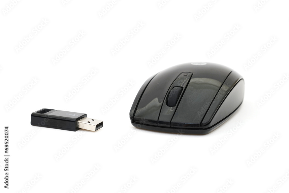 usb adapter and wireless mouse on white background usb adapter and wireless mouse on white background