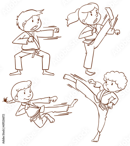 Sketches of people doing martial arts