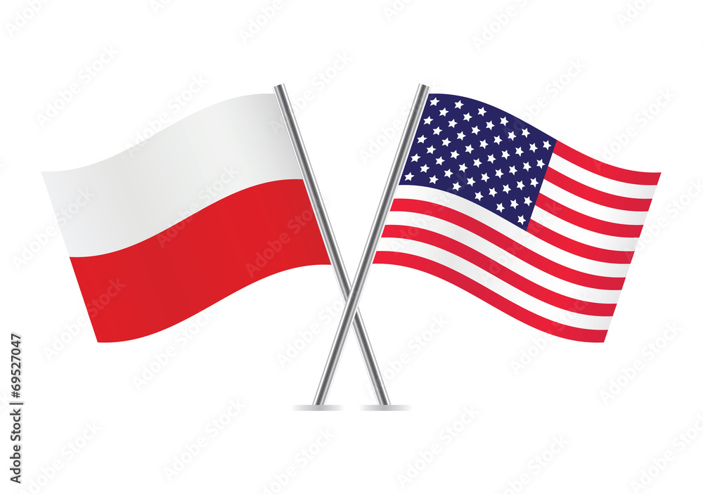 Polish and American flags. Vector illustration. Polish and American flags. Vector illustration.