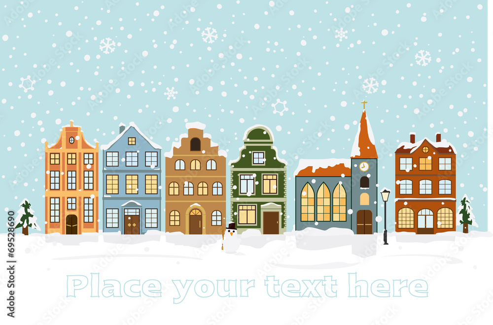 Winter Cityscape Vector Illustration with space for text