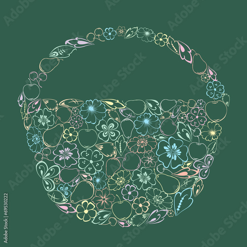 basket of  flowers and fruits