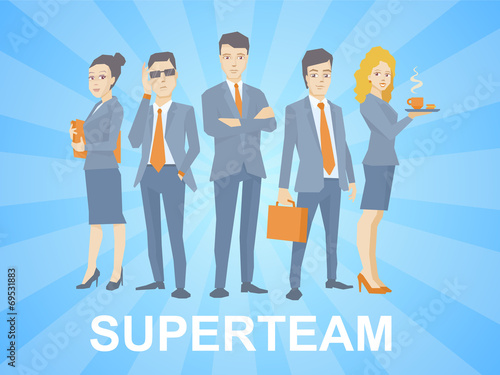 Vector illustration of a super business team of young business p