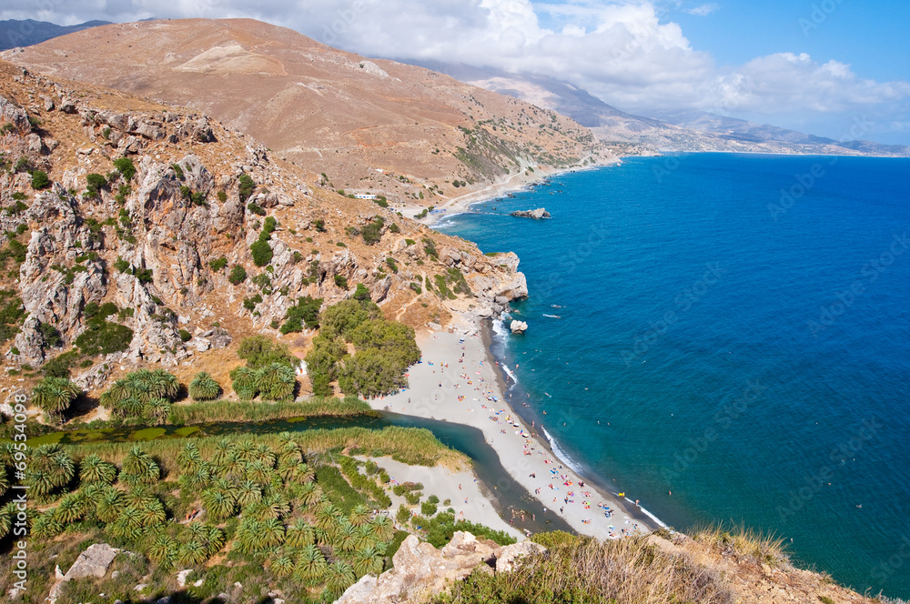 View of Preveli beach and lagoon on Crete, Greece.