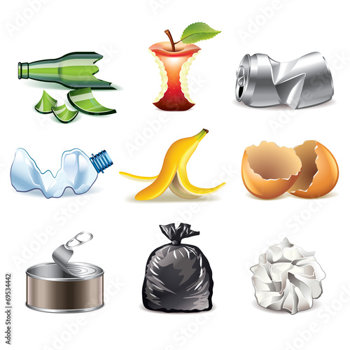 Garbage icons detailed vector set