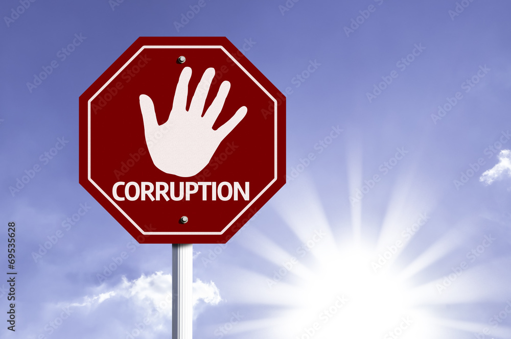 Stop Corruption red sign with sun background Stop Corruption red sign with sun background