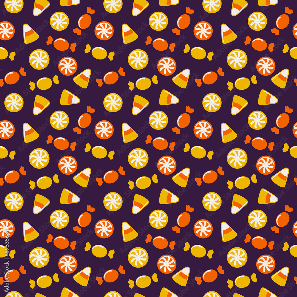 Obraz premium Halloween background with sweets. Seamless vector pattern.