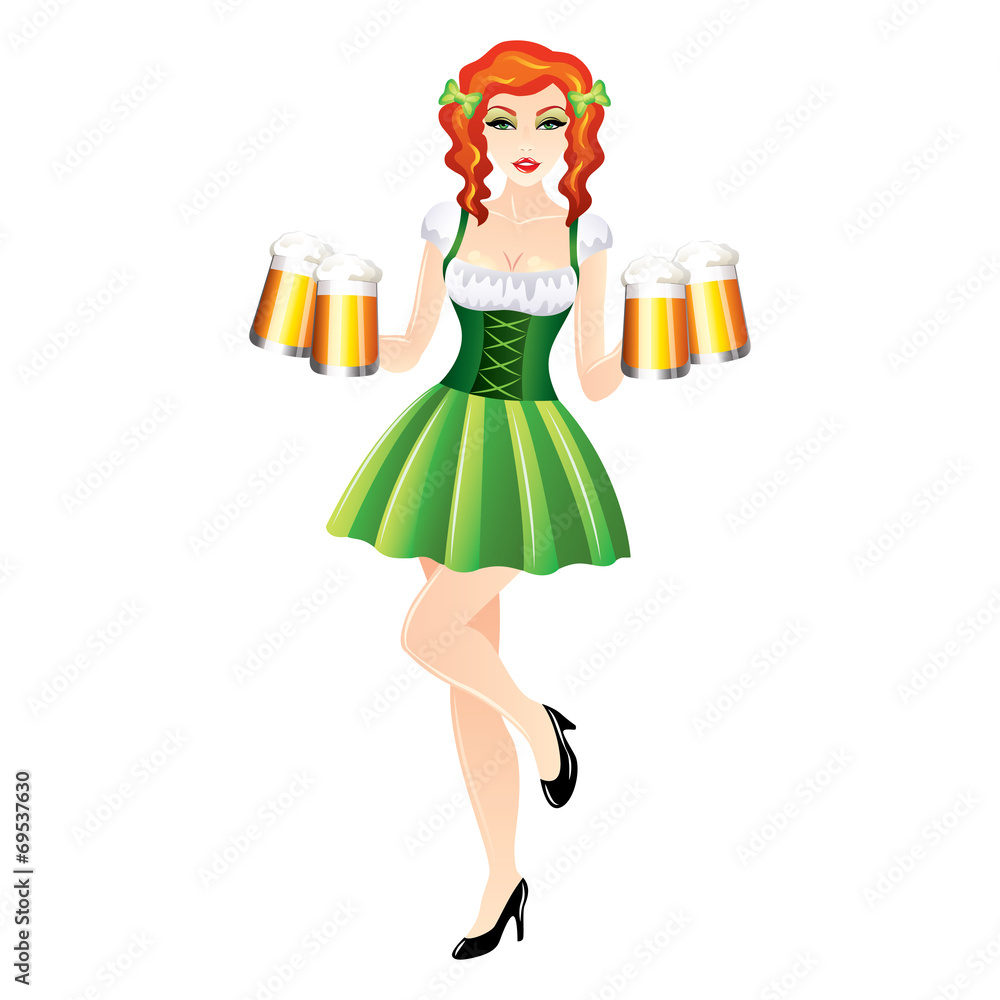 Sexy woman with beer, St. Patrick's Day vector
