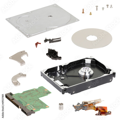 isometry. disassembled hard disk on a white background
