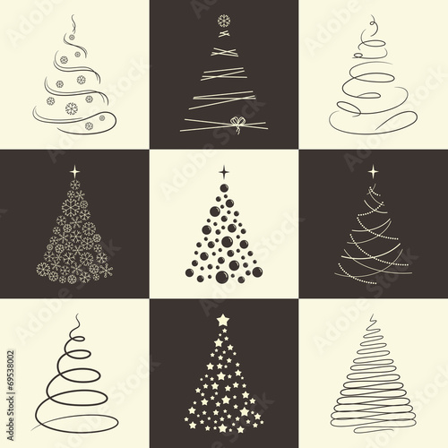 Set of stylized Chrisrmas trees for winter holidays design