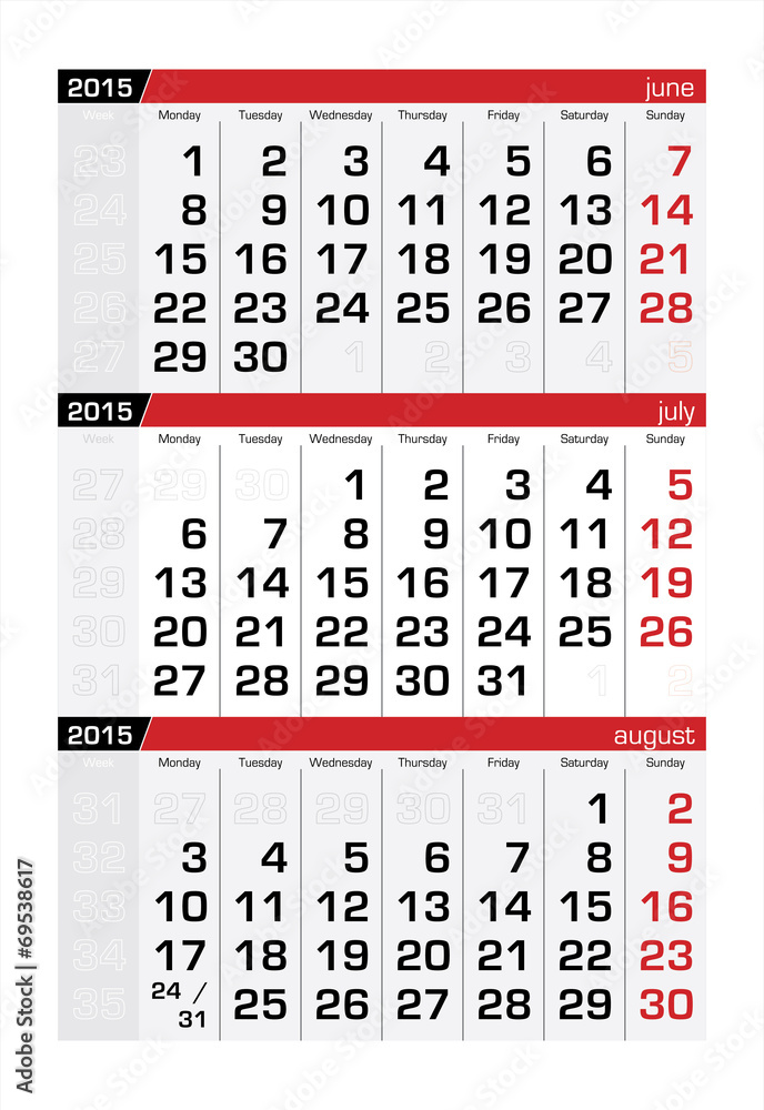 15 Three Month Calendar July Stock Vector Adobe Stock