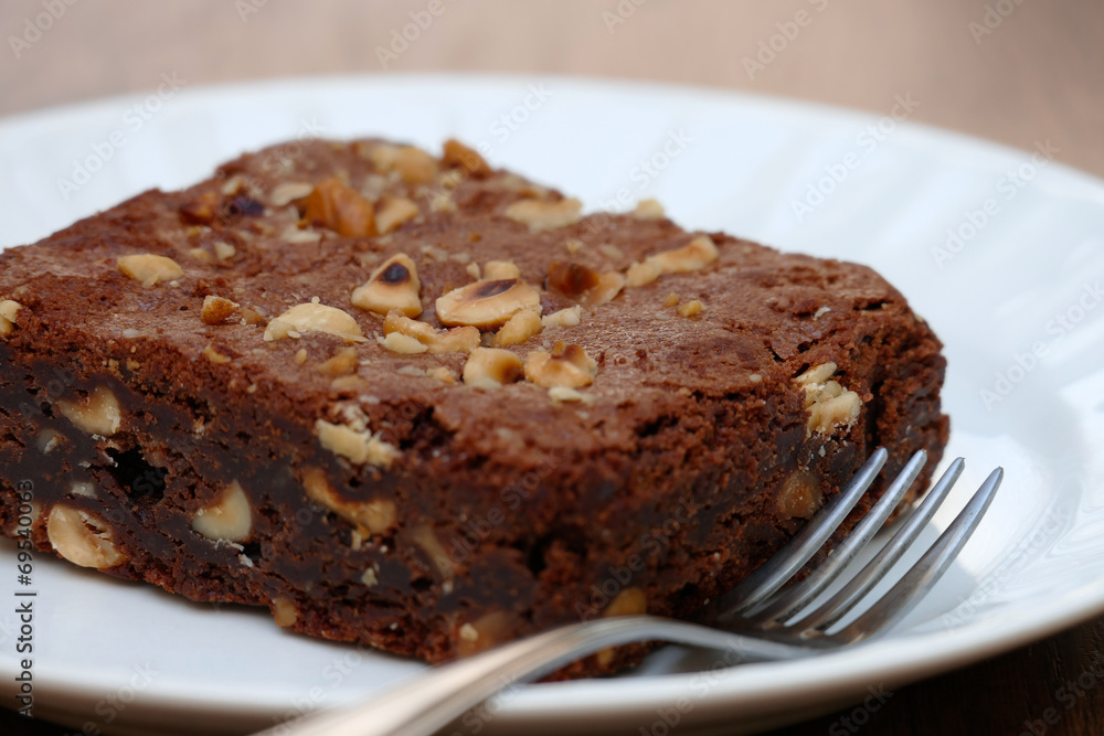 Brownie with Hazelnuts in Plate