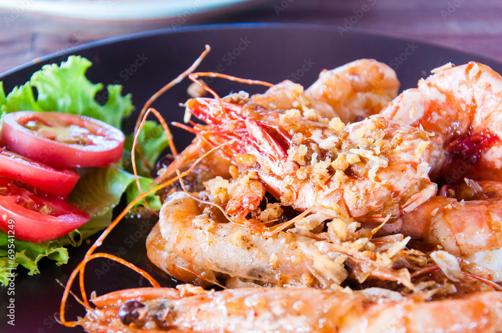 Close up on Traditional Thai dish with spicy shrimps