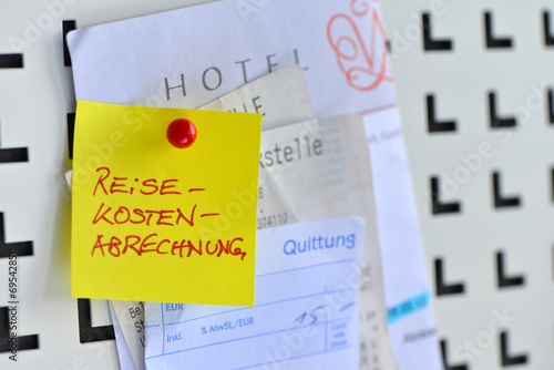 Reisekostenabrechnung, Pinnwand, Tankbelege, Dienstreise