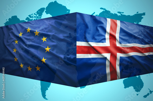Waving Icelandic and European Union flags photo