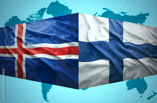 Waving Icelandic and Finnish flags photo