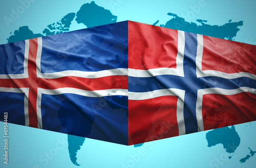 Waving Icelandic and Norwegian flags photo