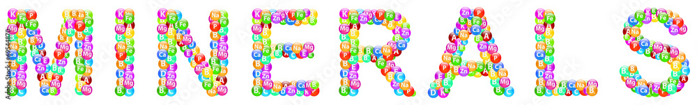 Minerals Word Concept Made Of Vitamins Minerals Word Concept Made Of Vitamins