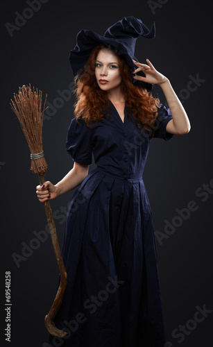Fotografie, Tablou beautiful red-haired girl in a  costume witch